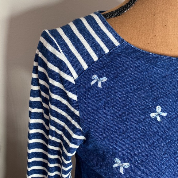 Madewell indigo ink 3/4 sleeve cotton top bows and stripes size S - Picture 7 of 12